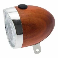 Feu Avant Rond Bois Vélo Lampe 3 Ampoules LED Avec Piles Cycle Ville Vintage