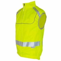 Polyester Gilet Course Jaune Fluo Réfléchissant Sans Manches Avec Zip Intégral Et Poche Arrière EN1150
