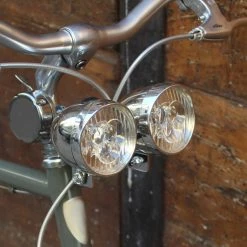 KIT FEUX AVANT Ø70mm LED VINTAGE DOUBLE AVEC SUPPORT DE FIXATION 1" SANS FILS FIXIE -Magasin De Roues kit feux avant o70mm led vintage double avec support de fixation 1 sans fils fixie 2